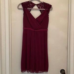 Wine short chiffon lace back dress
